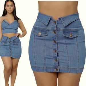 Skirt denim jeans mini fashion blue collared buttons down